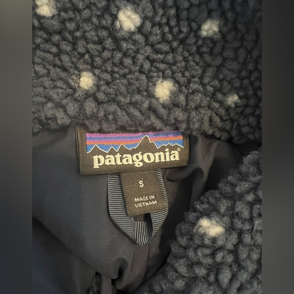Patagonia Jacket Womens Small Snap Front Retro X Blue Polka Dot Sherpa Fleece - Picture 8 of 9